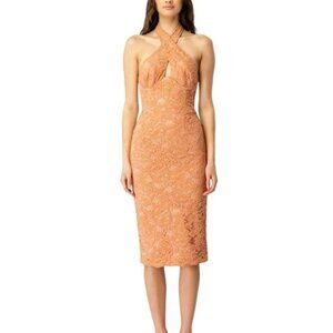 BARDOT Womens Orange Slitted Zippered Corset Lace Sleeveless Halter Dress